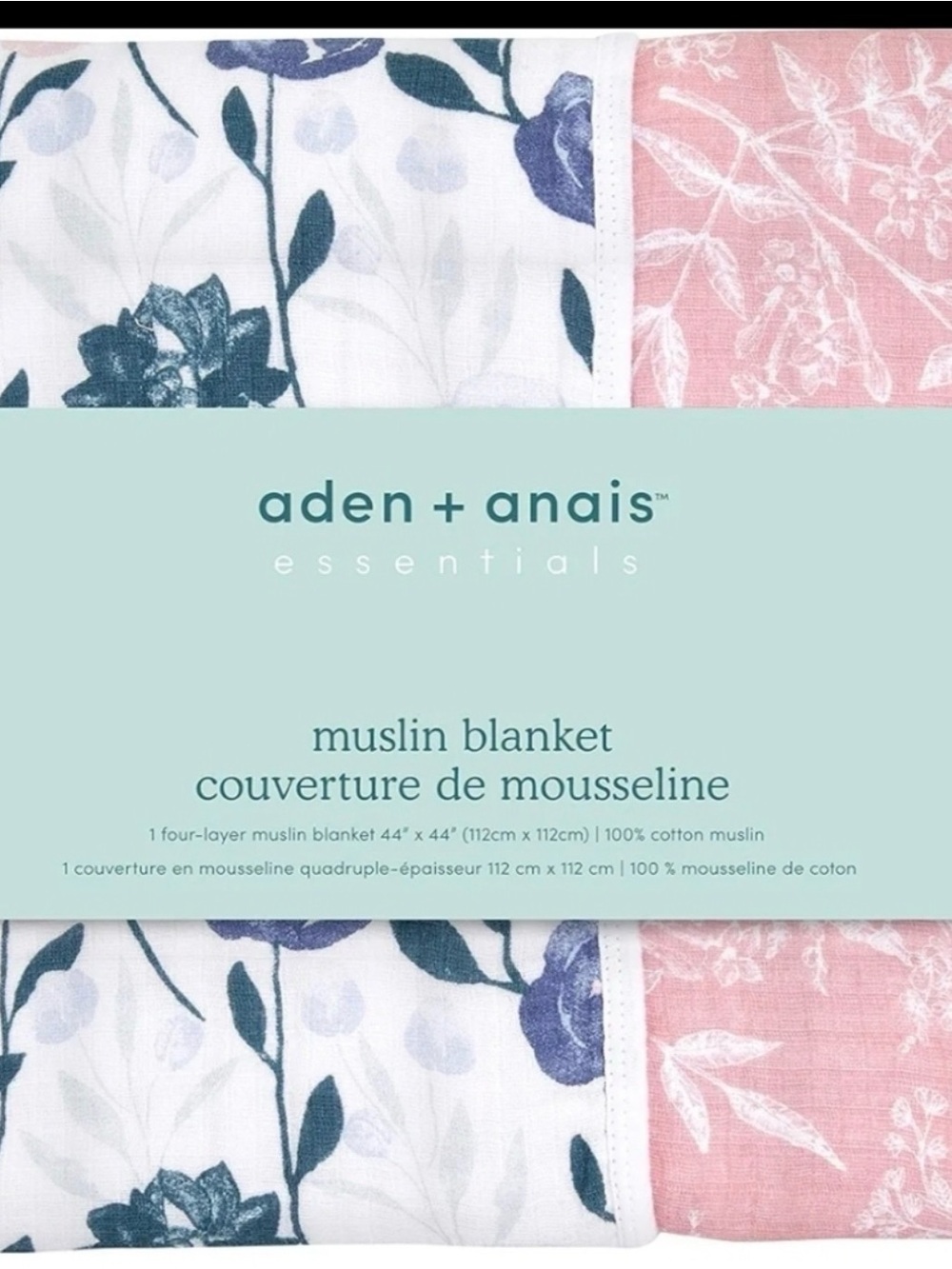 aden + anais Floral Muslin Blanket in Blue & Pink NWT